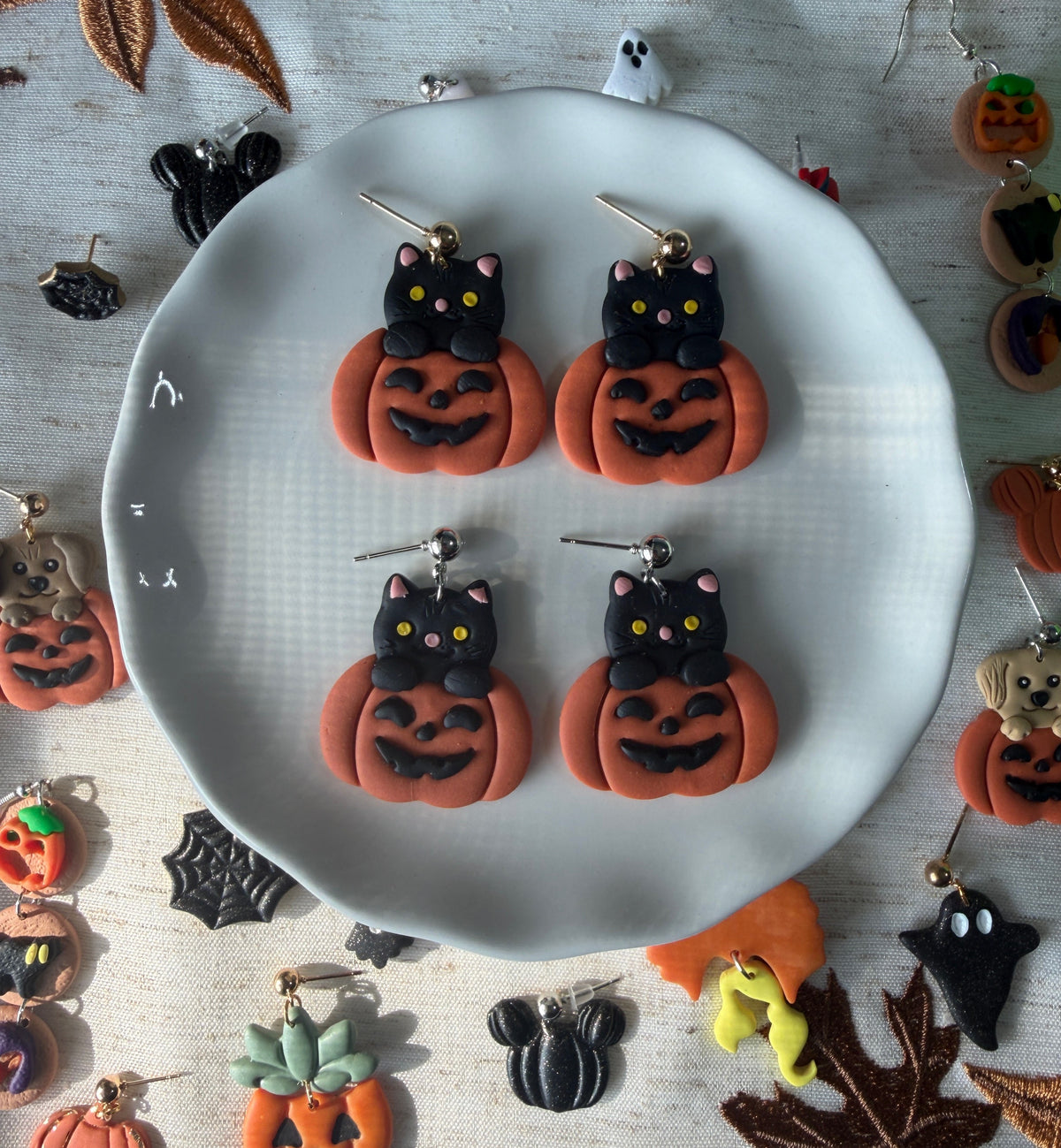 Black Cat Pumpkin Dangles