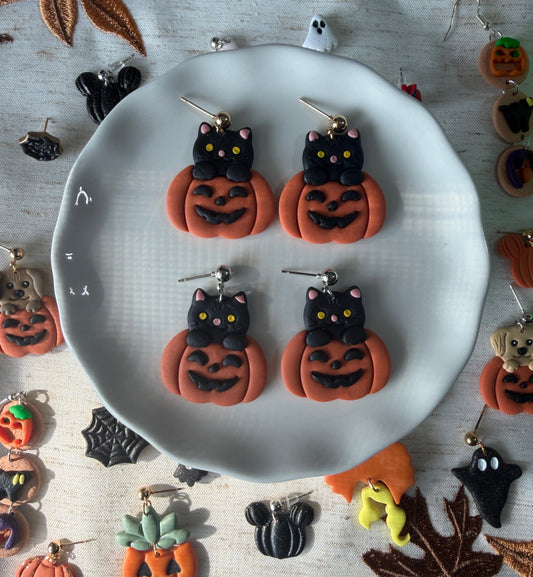 Black Cat Pumpkin Dangles
