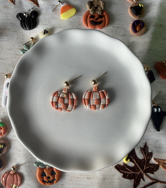 Orange Checkered Pumpkin Dangles