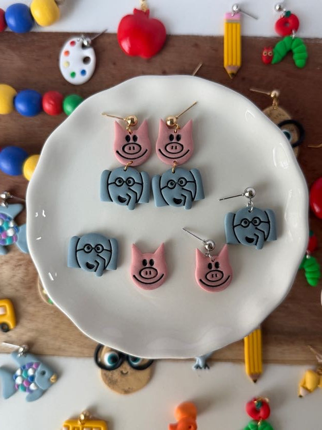 Elephant and Pig Book Character Earrings