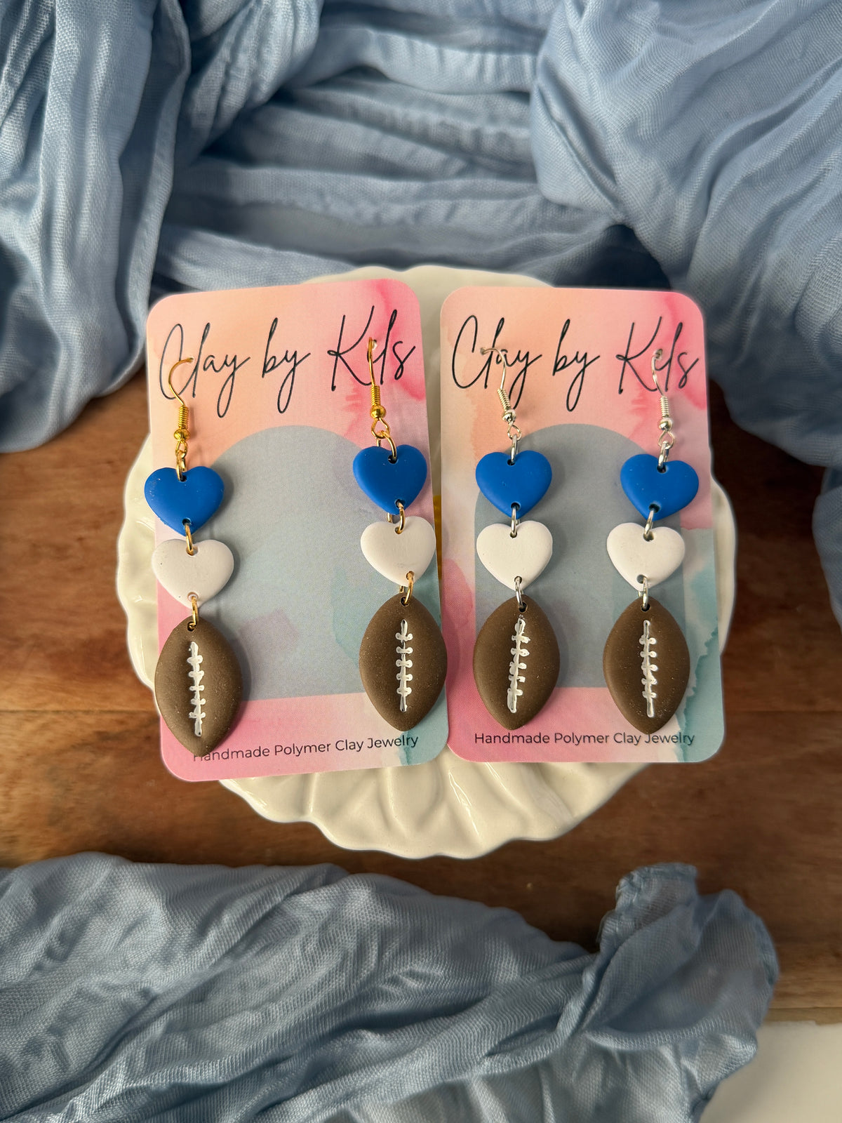 Football Blue & White Heart Dangle