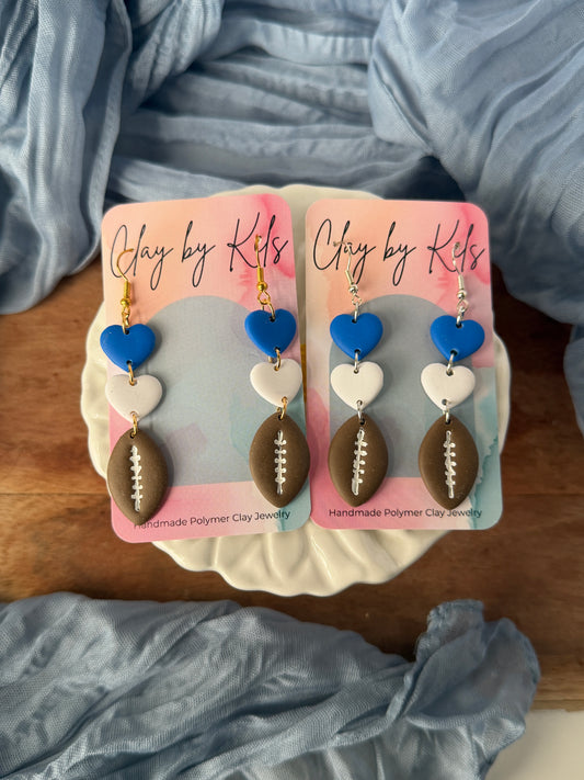 Football Blue & White Heart Dangle