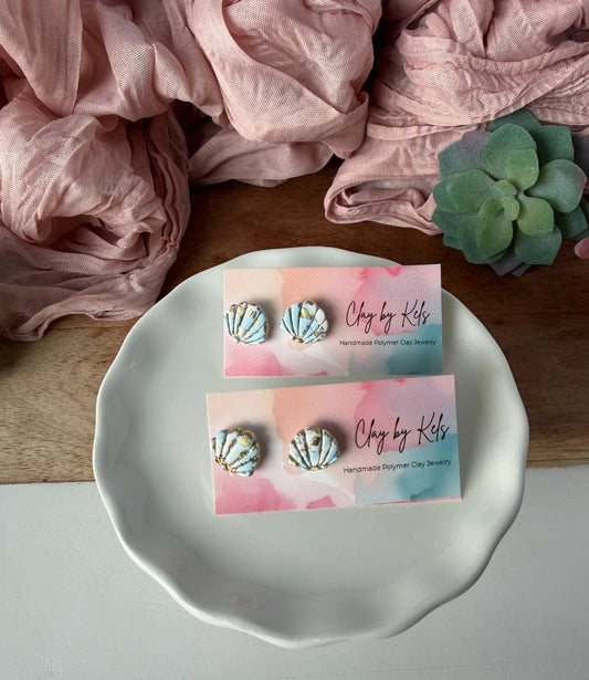 Blue and Gold Foil Seashell Studs